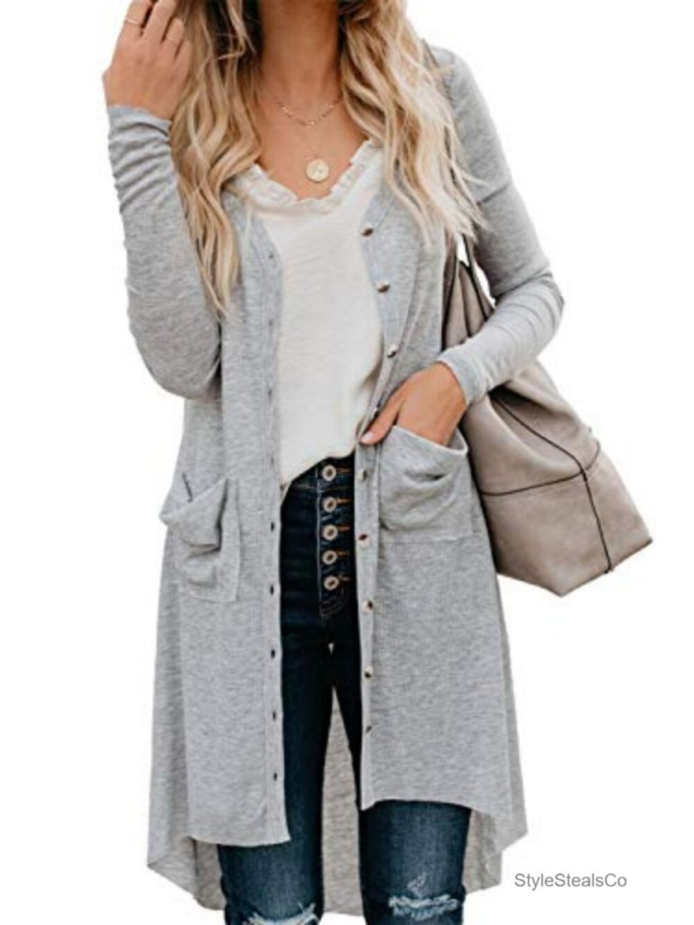 Women Open Front Long Cardigan Sweater V-Neck Button Down Ribbed Knitwear with